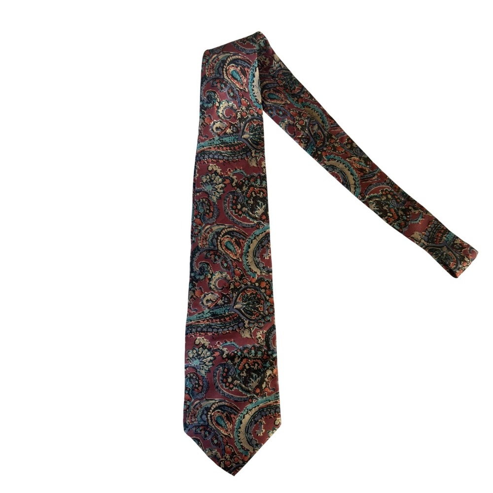 Vintage London Fog Paisley Silk Necktie Neck Tie Red Italian Fabric One Size